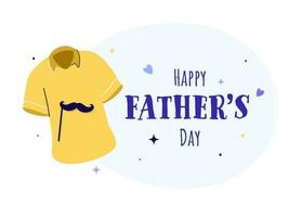 contento Il padre di giorno font con baffi bastone, giallo maglietta e cuori su bianca sfondo. vettore