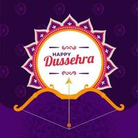 contento Dussehra font al di sopra di mandala telaio con arciere arco e freccia contro viola sfondo. vettore