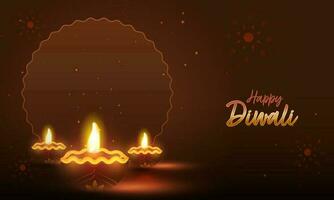 indiano leggero Festival, contento Diwali celebrazione con illuminato olio lampade su Marrone luci effetto sfondo. vettore
