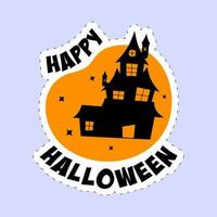 etichetta stile contento Halloween font con frequentato Casa su arancia e blu sfondo. vettore