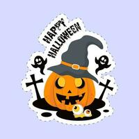 etichetta stile contento Halloween font con Festival elementi su blu sfondo. vettore