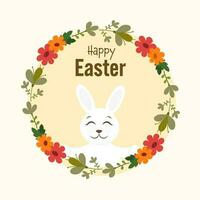 contento Pasqua font con carino coniglietto viso su circolare telaio fatto di floreale. vettore