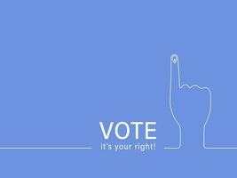 votazione è il tuo giusto testo con voto cartello su lineare mano contro blu sfondo. vettore