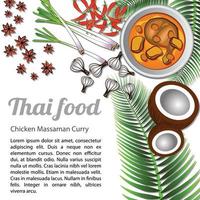 cibo delizioso e famoso tailandese pollo al curry o massaman con ingrediente sfondo bianco isolato vettore