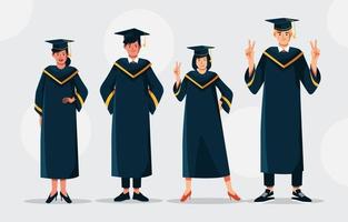 carattere di laurea di quattro amici vettore