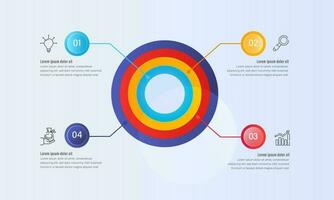 attività commerciale Infografica sequenza temporale bandiera con circolare stratificato diagramma e quattro successivo passi. vettore