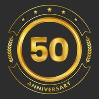 d'oro 50 ° anniversario emblema logo con alloro ghirlanda su nero sfondo. vettore