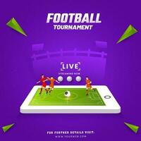 vivere calcio streaming incontro su 3d smartphone con senza volto calciatore Giocatori contro viola sfondo. vettore