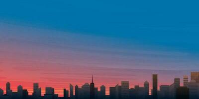 cielo su un' tramonto nel il città vettore illustrazione avere vuoto spazio. edifici silhouette contro il cielo nel tramonto piatto design.