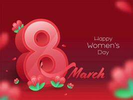 marzo di 3d 8 numero con fiori decorato su rosso sfondo per contento Da donna giorno concetto. vettore