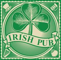 etichetta pub irlandese - trifoglio di tre foglie vettore