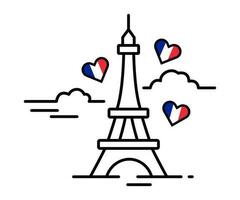 il eiffel Torre mano disegnato. minimalista cuori Francia bandiera. astratto costruzione. vettore illustrazione