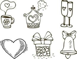 impostato di mano disegnato scarabocchio san valentino giorno icone. vettore illustrazione