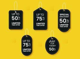 nero colore vendita tag collezione con diverso sconto offerte su giallo sfondo. vettore