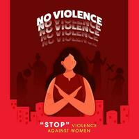 femmina detto fermare violenza contro donne e attraversato sua braccia di divieto su rosso sfondo. vettore