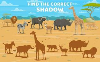 trova corretta ombra di cartone animato africano animali vettore