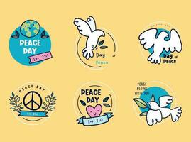 impostato di internazionale giorno di pace etichette e distintivo. vettore illustrazione