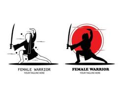 femmina guerriero logo silhouette impostato collezione vettore