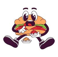 Groovy hamburger cartone animato personaggio vettore