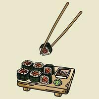 premio vettore mano disegnare Sushi impostato per giapponese cucina ristorante