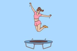 donna fitness allenatore salti su trampolino insegnamento clienti di gli sport club per fare esercizi correttamente. ragazza è impegnato nel fitness utilizzando trampolino per salto porzione per diventare sottile e bellissimo vettore