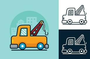 trainare camion su edificio sfondo. vettore cartone animato illustrazione nel piatto icona stile
