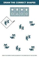 formazione scolastica gioco per bambini disegnare il corretta forma secondo per il direzione di carino cartone animato lupo immagini stampabile animale foglio di lavoro vettore
