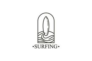 oceano Surf linea arte logo vettore illustrazione disegno, spiaggia logo design
