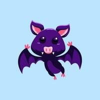 carino cartone animato pipistrello nel isolato blu sfondo vettore illustrazione icona