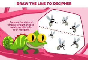formazione scolastica gioco per bambini Aiuto iguana disegnare il Linee per separato zanzara stampabile animale foglio di lavoro vettore