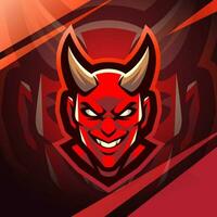 design del logo della mascotte esport della testa del diavolo vettore