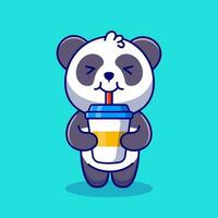 carino panda bevanda caffè cartone animato vettore icona illustrazione. animale bevanda icona concetto isolato premio vettore. piatto cartone animato stile