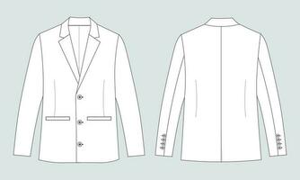 lungo manica blazer completo da uomo tecnico disegno moda piatto schizzo vettore illustrazione modello davanti e indietro visualizzazioni isolato su bianca sfondo