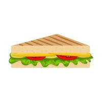 grigliato Sandwich con erbe aromatiche, formaggio, pomodori e cetrioli. veloce cibo, spuntini. piatto cartone animato stile, isolato su un' bianca colore di sfondo vettore illustrazione