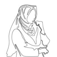 donna nel hijab. uno linea continuo mano disegnato vettore illustrazione. linea arte Arabo bellissimo donna. giovane donna singolo linea.