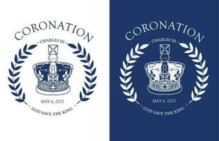 blu e bianca manifesto con un' reale corona e un' slogan Dio Salva il re. il corona è il simbolo di nuovo del re autorità e potenza. vettore piatto monocromatico illustrazione.