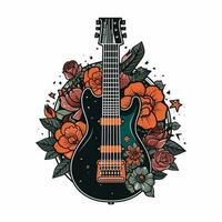 un' chitarra e fiori venire insieme nel Questo logo disegno, la creazione di un' armonioso e elegante Immagine per un' musica o ispirata alla natura marca vettore