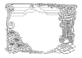 floreale confine con alberi, fiori, e marciapiede. telaio. schema vettore. vettore