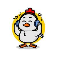 carino pollo ascoltando musica portafortuna illustrazione. kawaii animale vettore illustrazione.