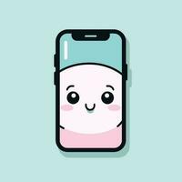 carino kawaii smartphone chibi portafortuna vettore cartone animato stile