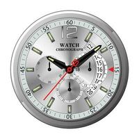 realistico orologio orologio viso cronografo argento su bianca sfondo vettore