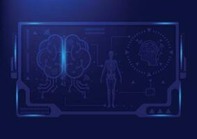 artificiale intelligenza concetto. umano cervello su blu sfondo. vettore illustrazione.