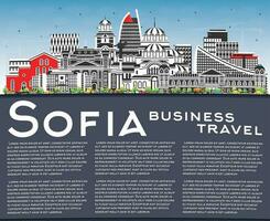 Sofia Bulgaria città orizzonte con colore edifici, blu cielo e copia spazio. vettore illustrazione. Sofia paesaggio urbano con punti di riferimento.