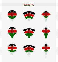 Kenia bandiera, impostato di Posizione perno icone di Kenia bandiera. vettore