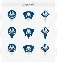 Louisiana bandiera, impostato di Posizione perno icone di Louisiana bandiera. vettore