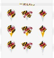 Maryland bandiera, impostato di Posizione perno icone di Maryland bandiera. vettore