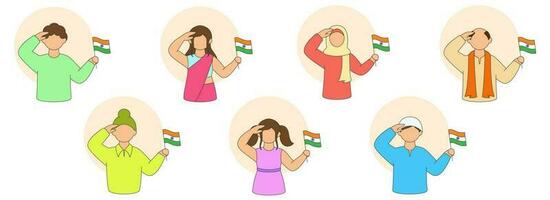 diverso religione persone salutando con hold indiano bandiera su bianca sfondo. vettore