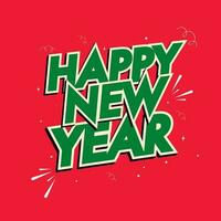 verde etichetta stile contento nuovo anno font su rosso sfondo. vettore