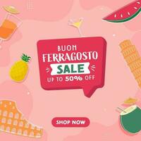 buon ferragosto vendita manifesto design con sconto offrire su rosa sfondo. vettore