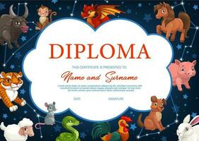 bambini diploma con Cinese zodiaco animali, telaio vettore